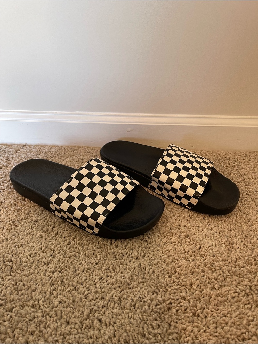 Vans La Costa Checkerboard Slide Sandals Black White Men 9 Women 10.5